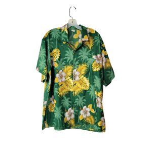 Vintage Hibiscus and Palm Trees Silky Hawaiian Shirt